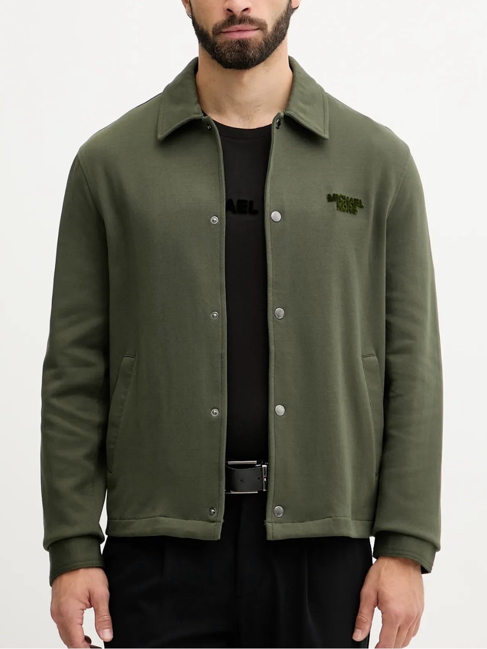 MICHAEL KORS Men's Collared Long-Sleeve Jacket Ivy color